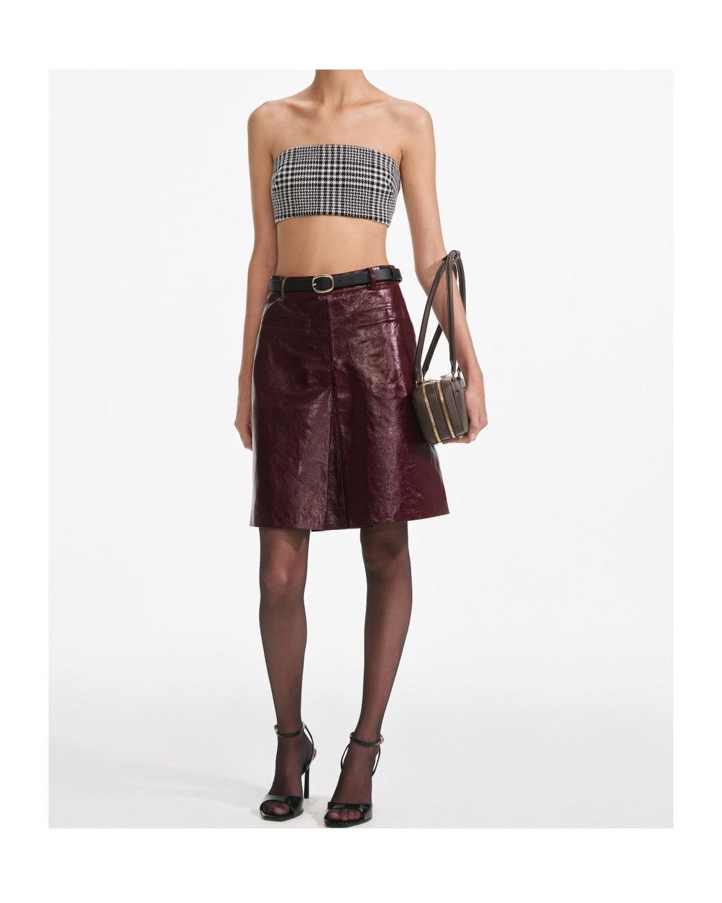 Self-Portrait Red Belted Leather Mini Skirt