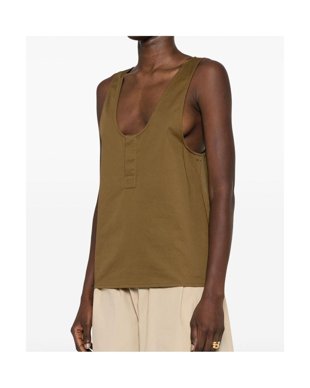 Saint Laurent Green Twill-Weave Sleeveless Top
