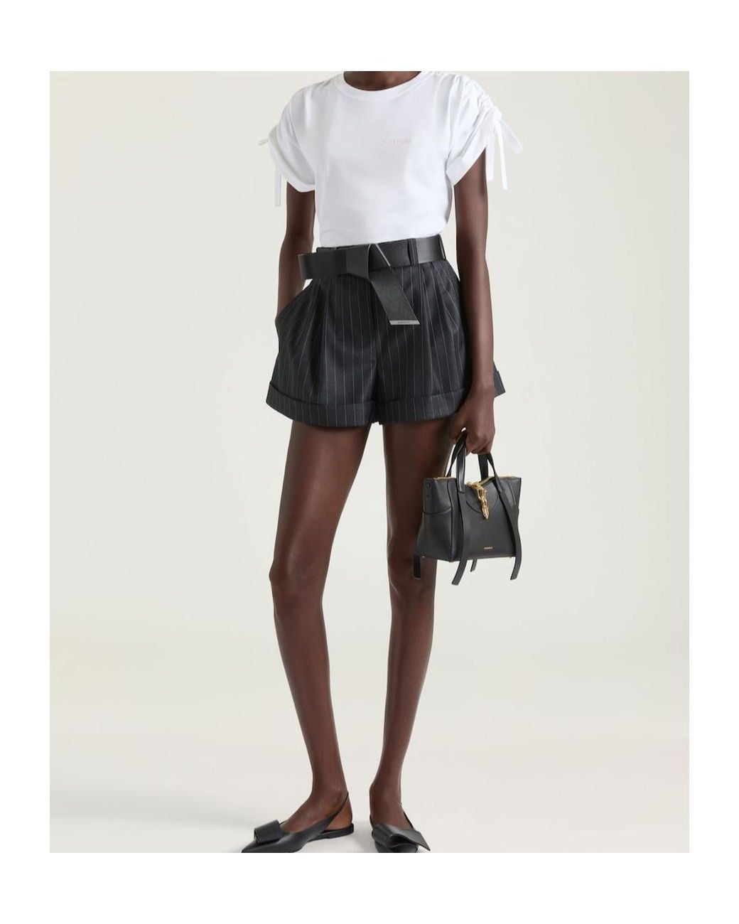 Givenchy Gray Double Pleat Striped Shorts