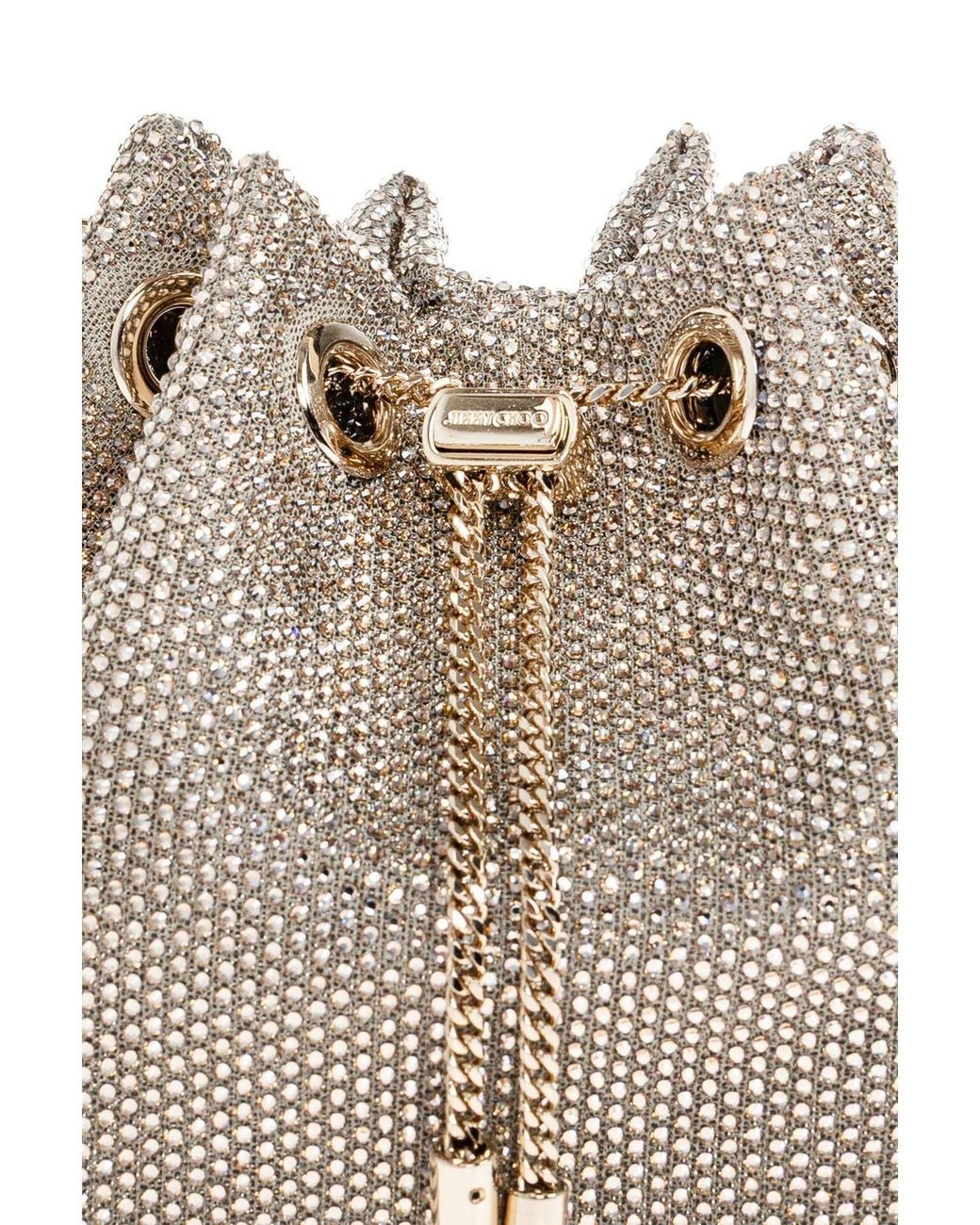 Jimmy Choo Natural Bon Bon Crystal Bucket Bag
