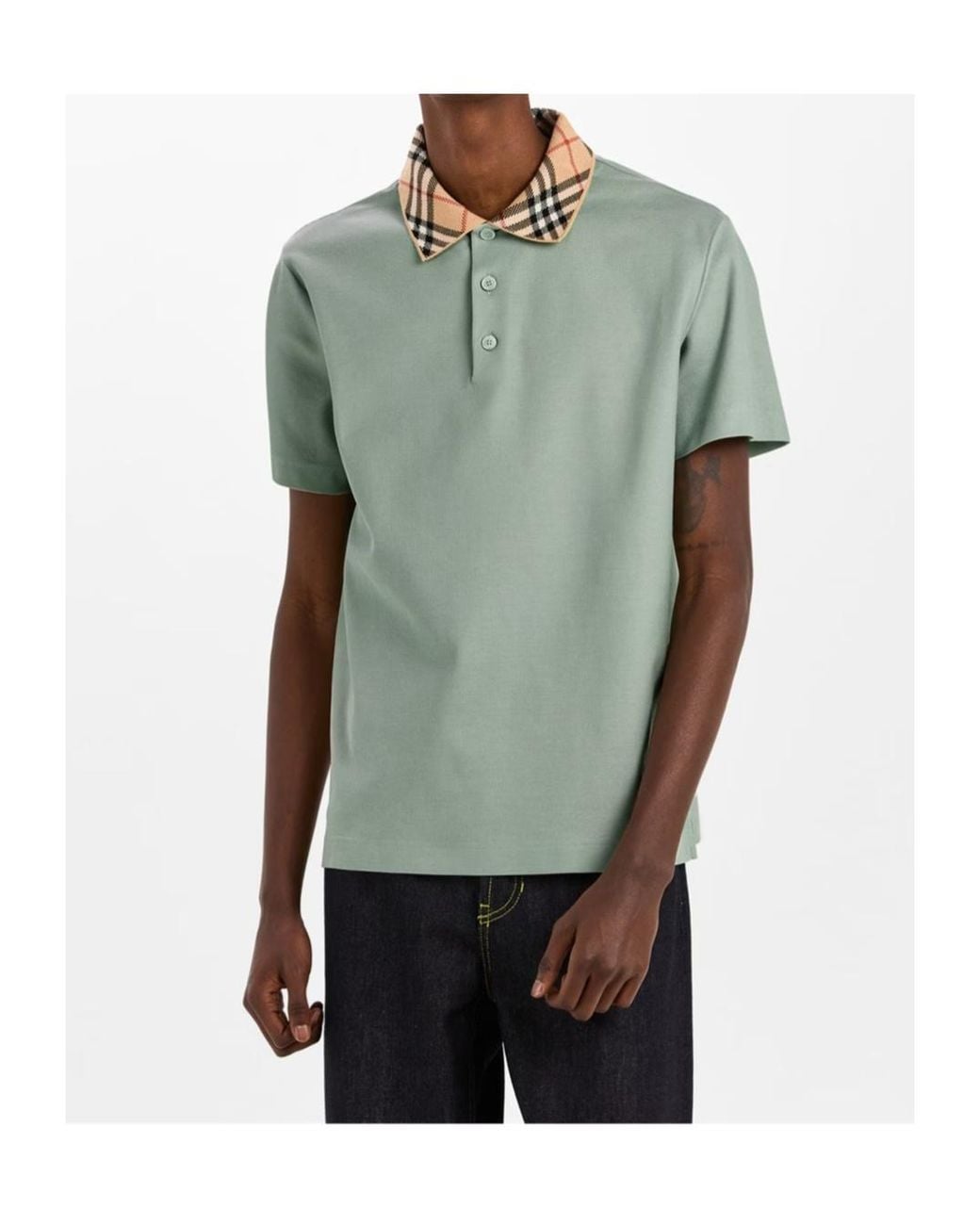 Burberry Green Check Cotton Cody Polo Shirt for men