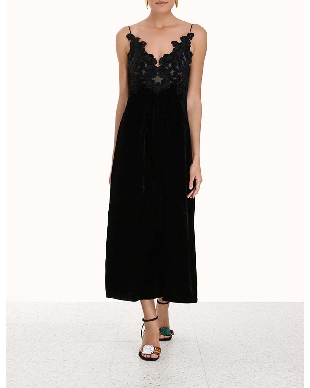 Zimmermann Black Floral-Embellished Velvet A-Line Dress