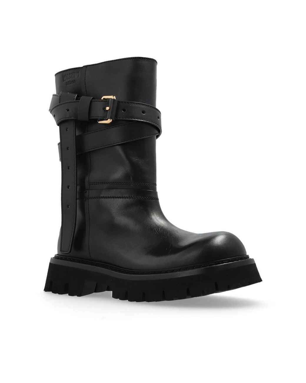 Moschino Black Logo Debossed Ankle Boots