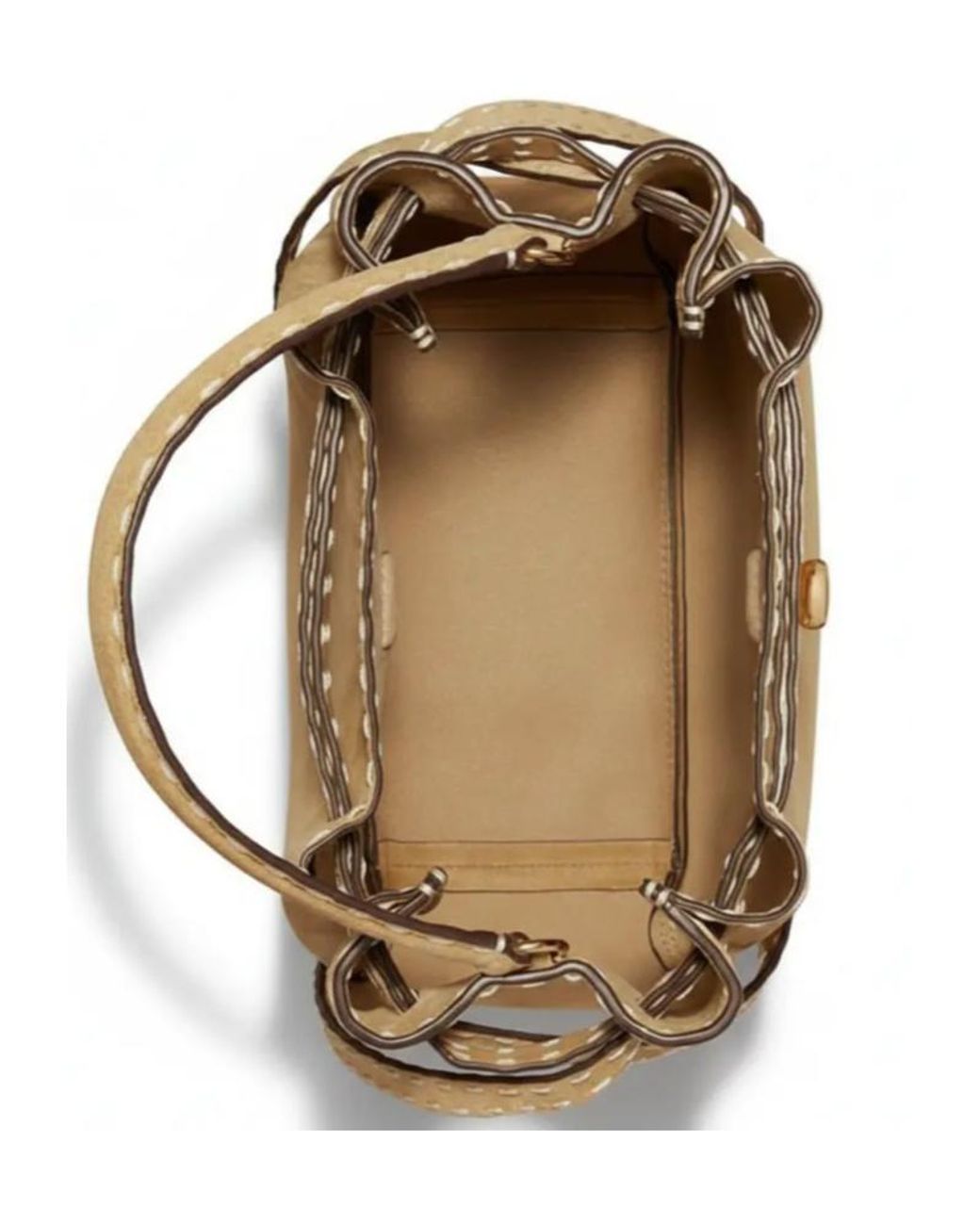 Tory Burch Natural Romy Stitch-Trim Bucket Bag