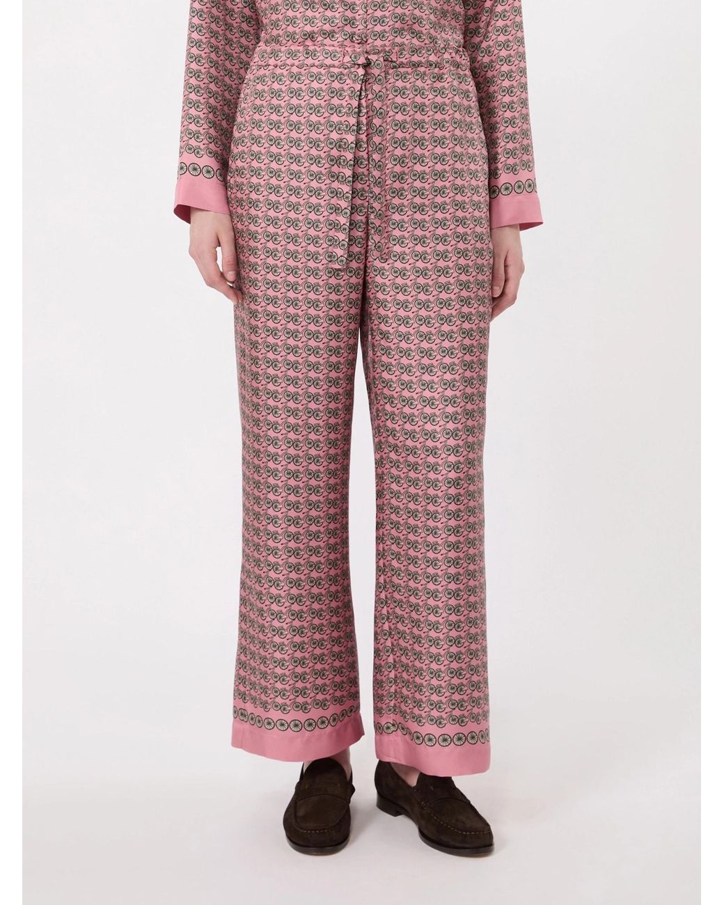 Max Mara Red Silk Bicycle Print Wide-Leg Trousers