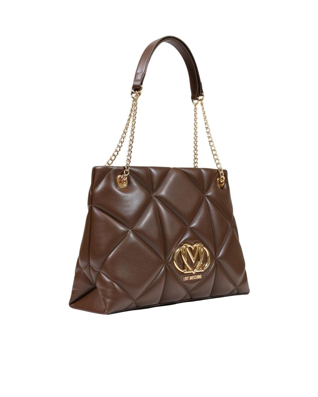 Moschino Brown Geometric Quilted Pattern Shoulder Bag