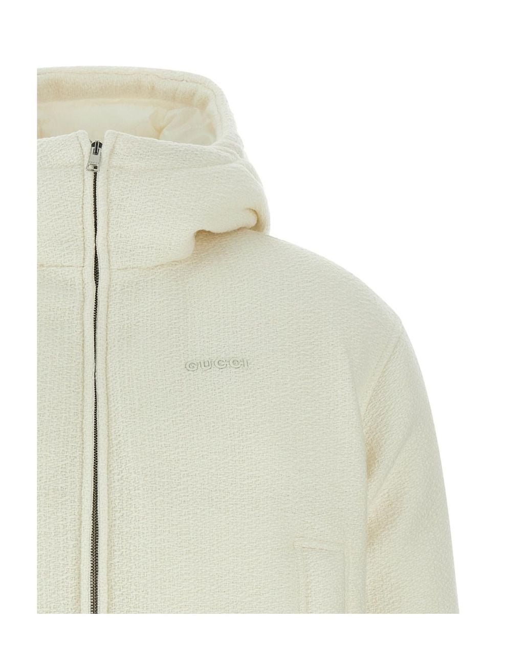 Gucci White Logo Lettering Bouclé Jacket