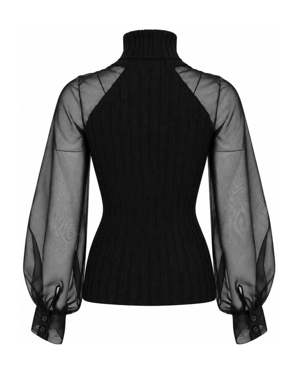 D.exterior Black Sheer Sleeve Turtleneck Sweater