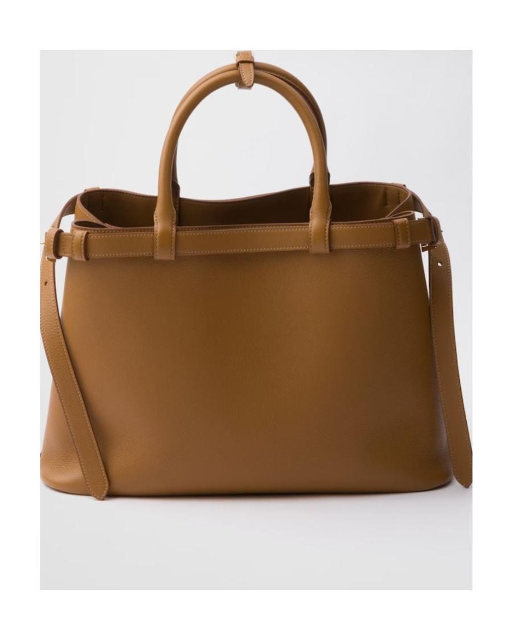 Prada Brown Buckle Medium Leather Handbag With Double Belt