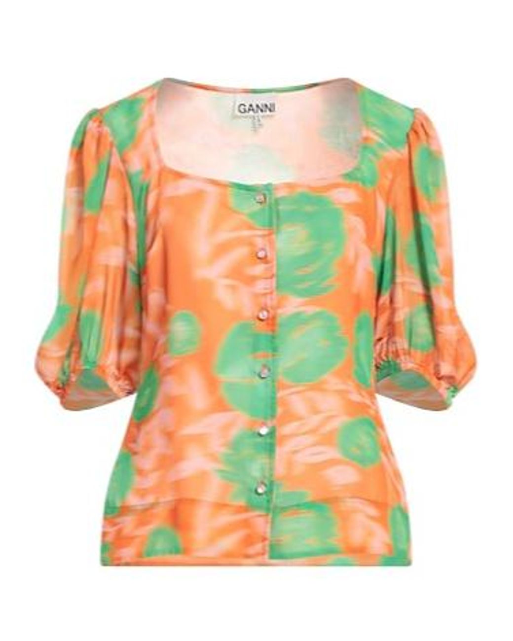 Ganni Orange Multi-Color Short-Sleeve Top