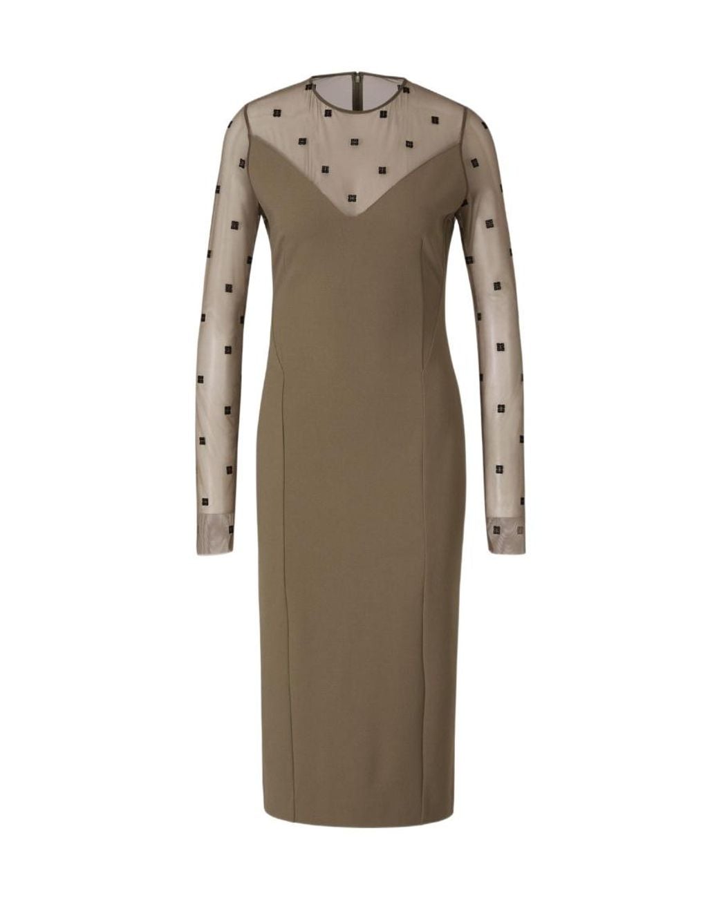 Givenchy Natural V-Neck Sheer Monogrammed Midi Dress
