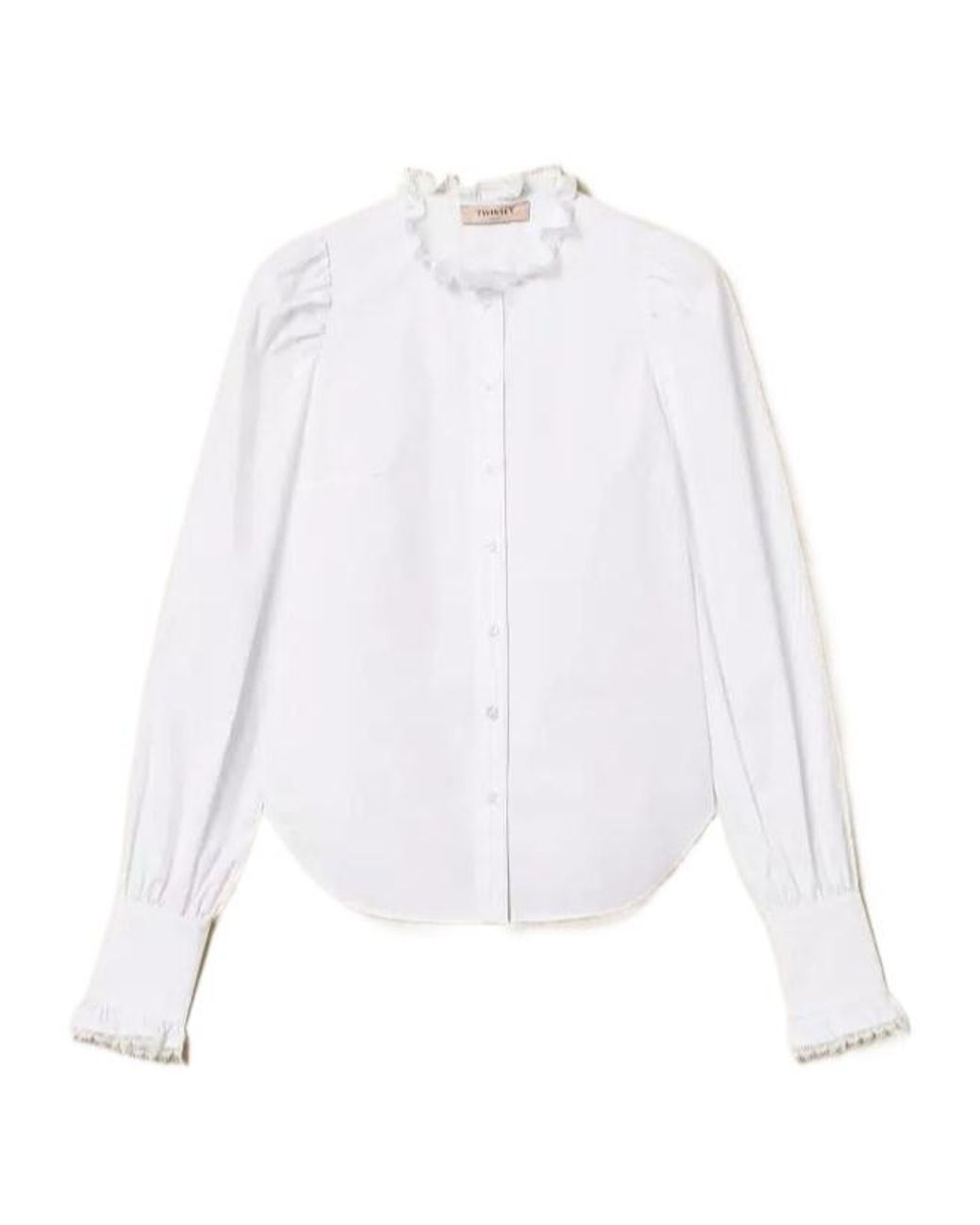 Twinset White Lace-Trim Poplin Shirt