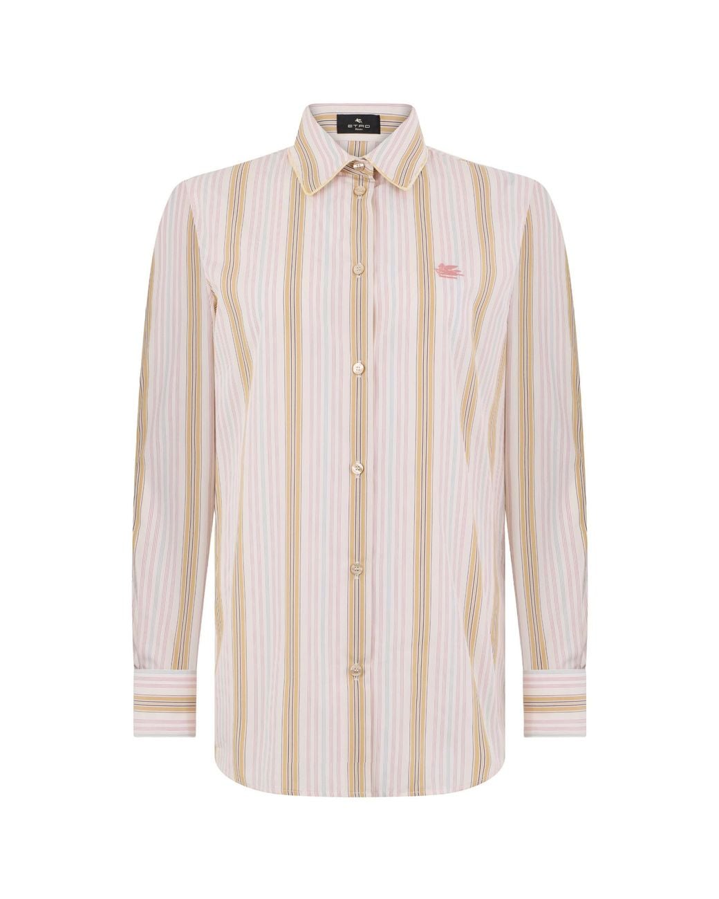 Etro White Striped Curved Hem Shirt