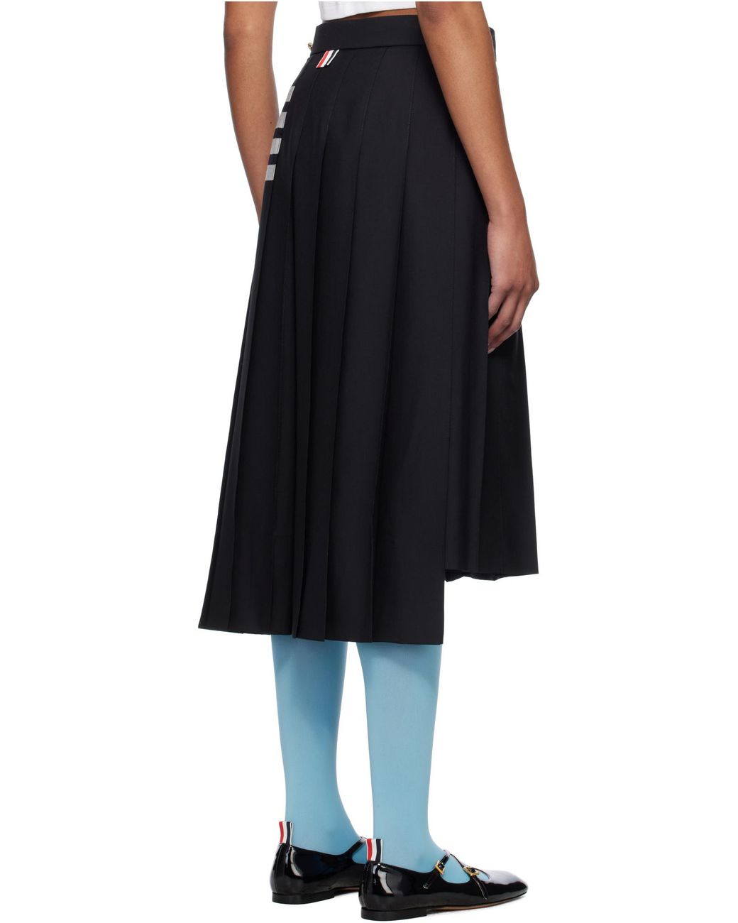 Thom Browne Blue Pleated Asymmetric Midi Skirt