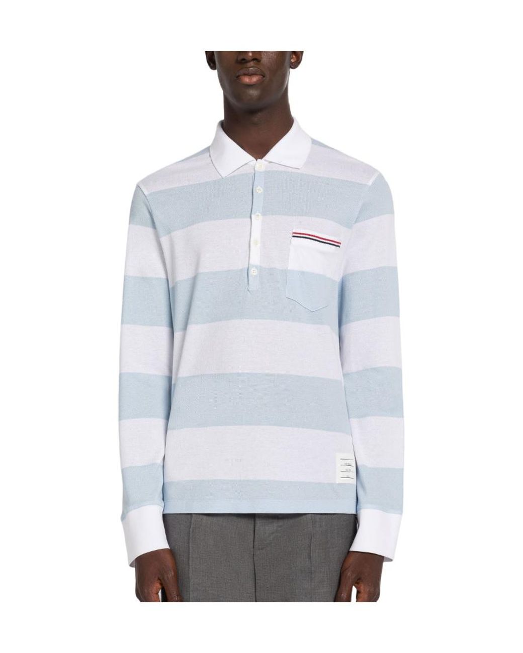 Thom Browne White Striped Long-Sleeved Polo Shirt for men