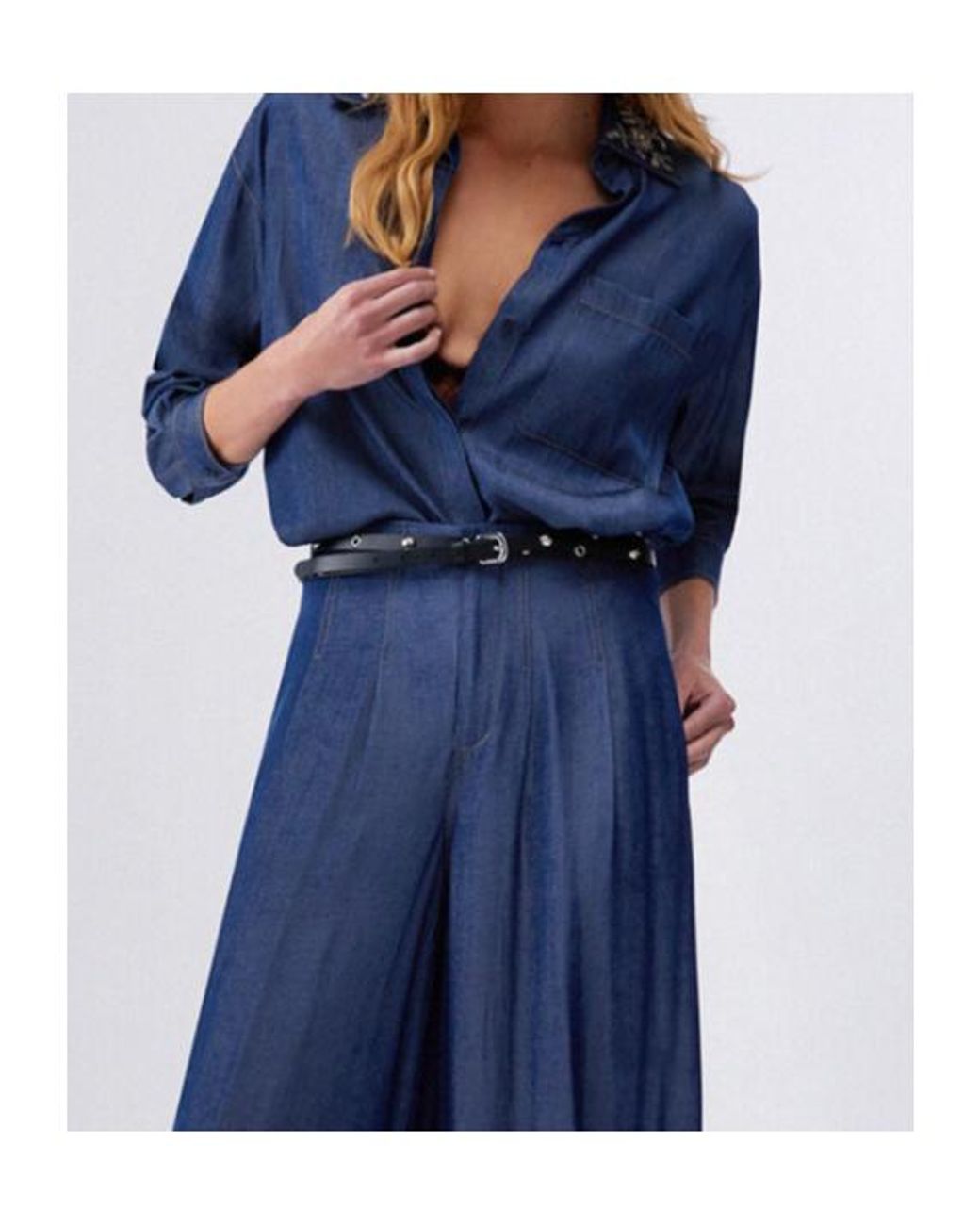 Liu Jo Blue Embellished Collar Shirt