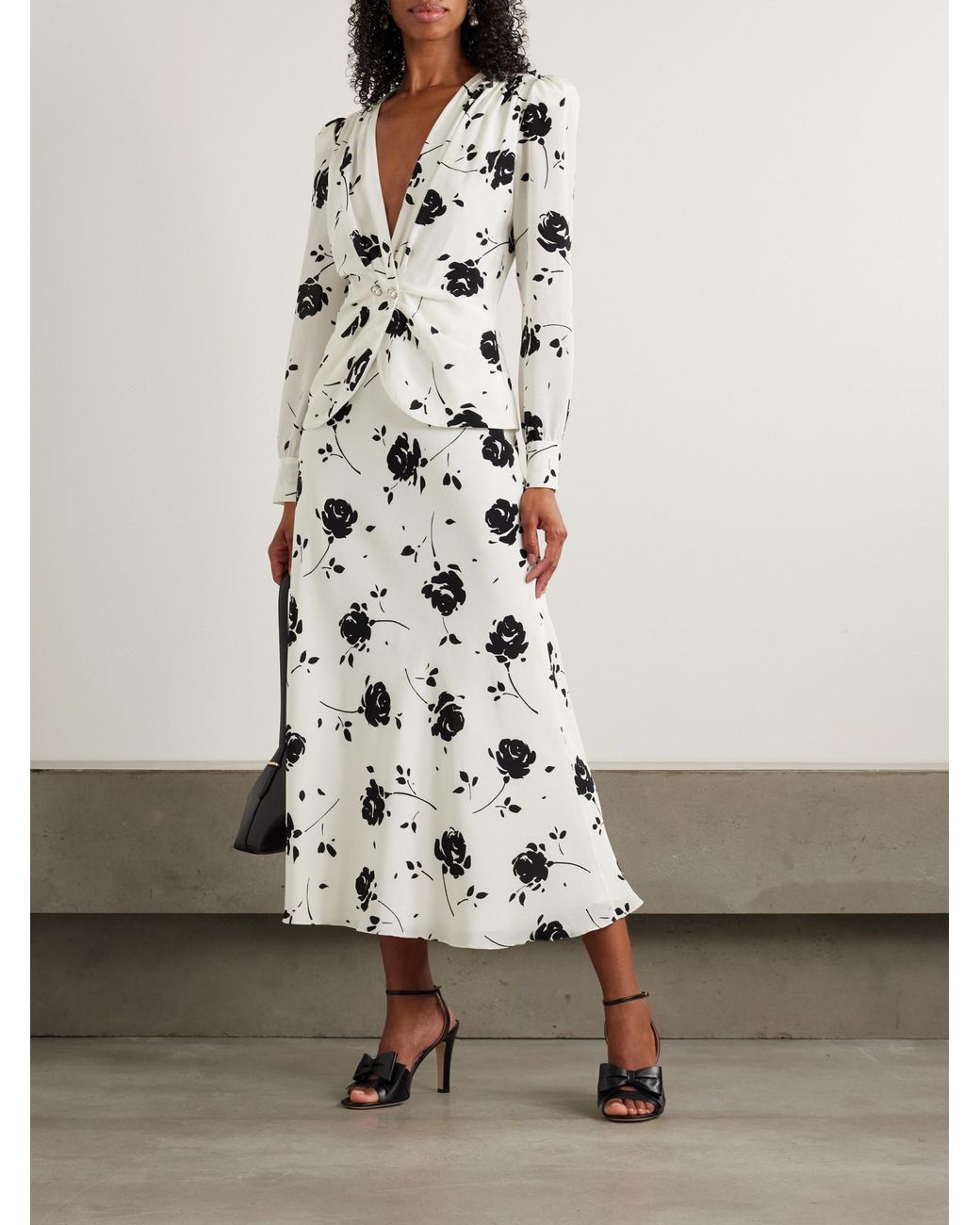 Alessandra Rich White Floral Silk Dress