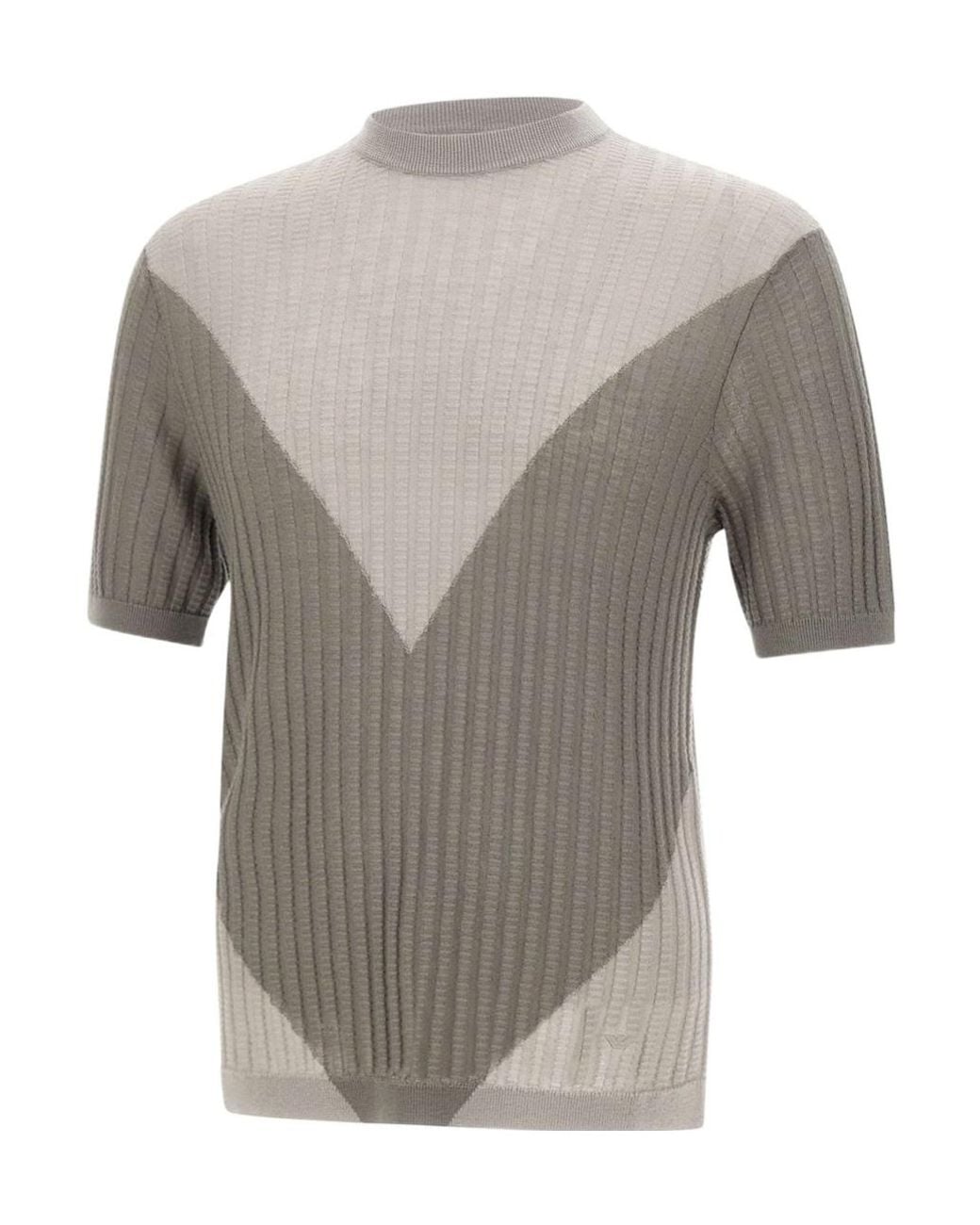 Emporio Armani Gray Maxi Rib V-Pattern Knitted Sweater for men