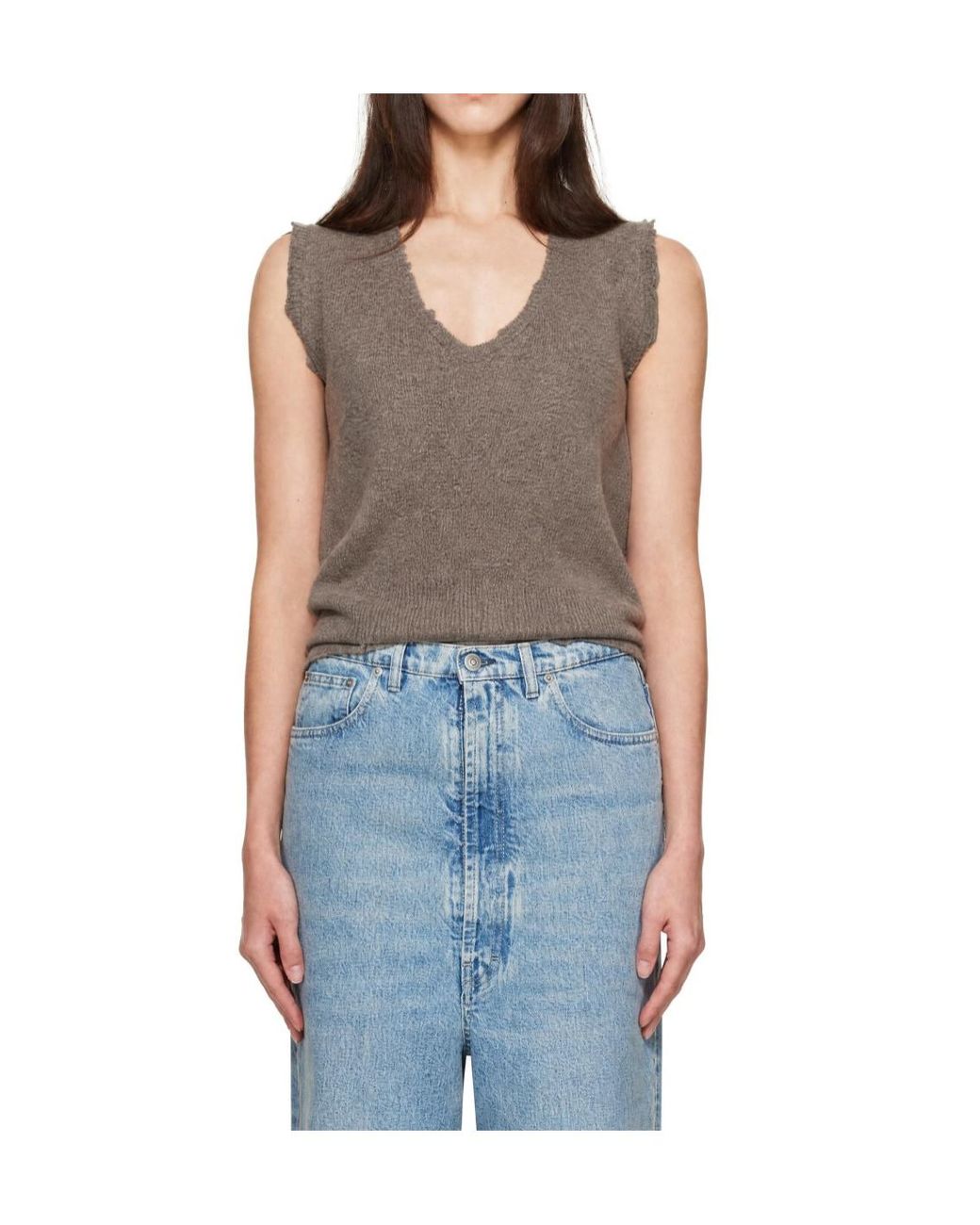 Maison Margiela Brown Distressed V-Neck Vest