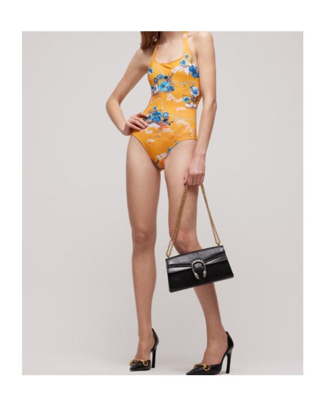 Gucci Yellow Printed Sparkling Jersey Swimsuit