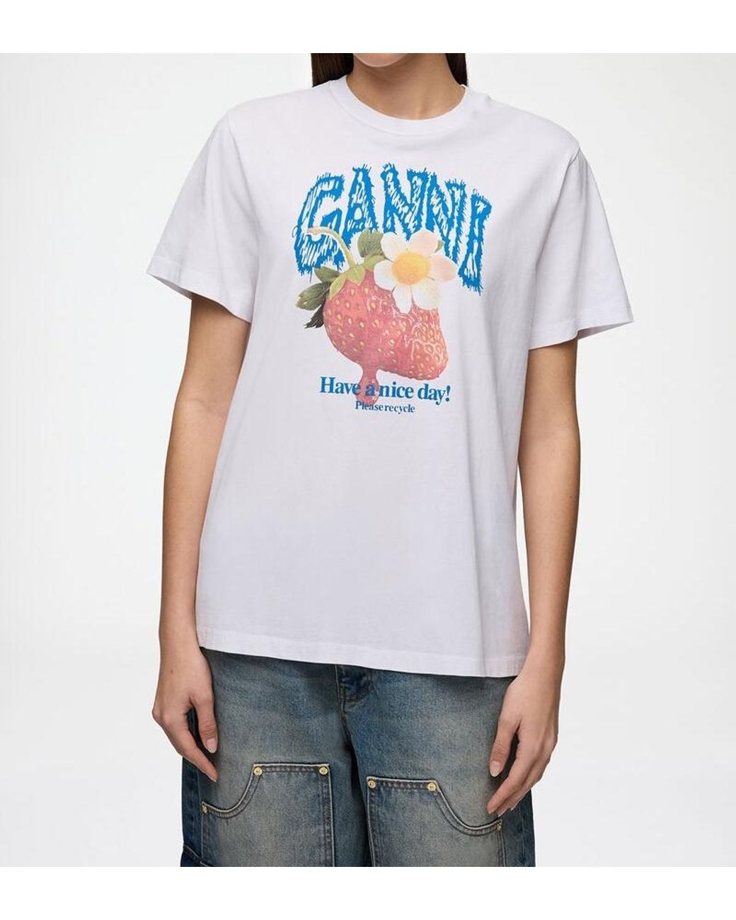 Ganni White Graphic Oversized T-Shirt