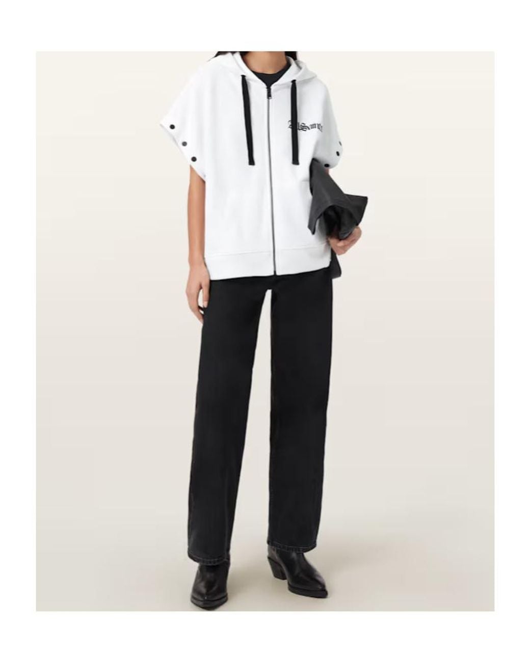 AllSaints White Gig Amphia Snap-Detail Sweatshirt