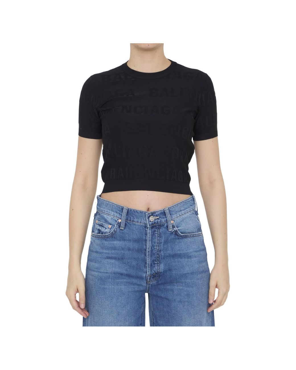 Balenciaga Black Logo Printed Crewneck T-Shirt