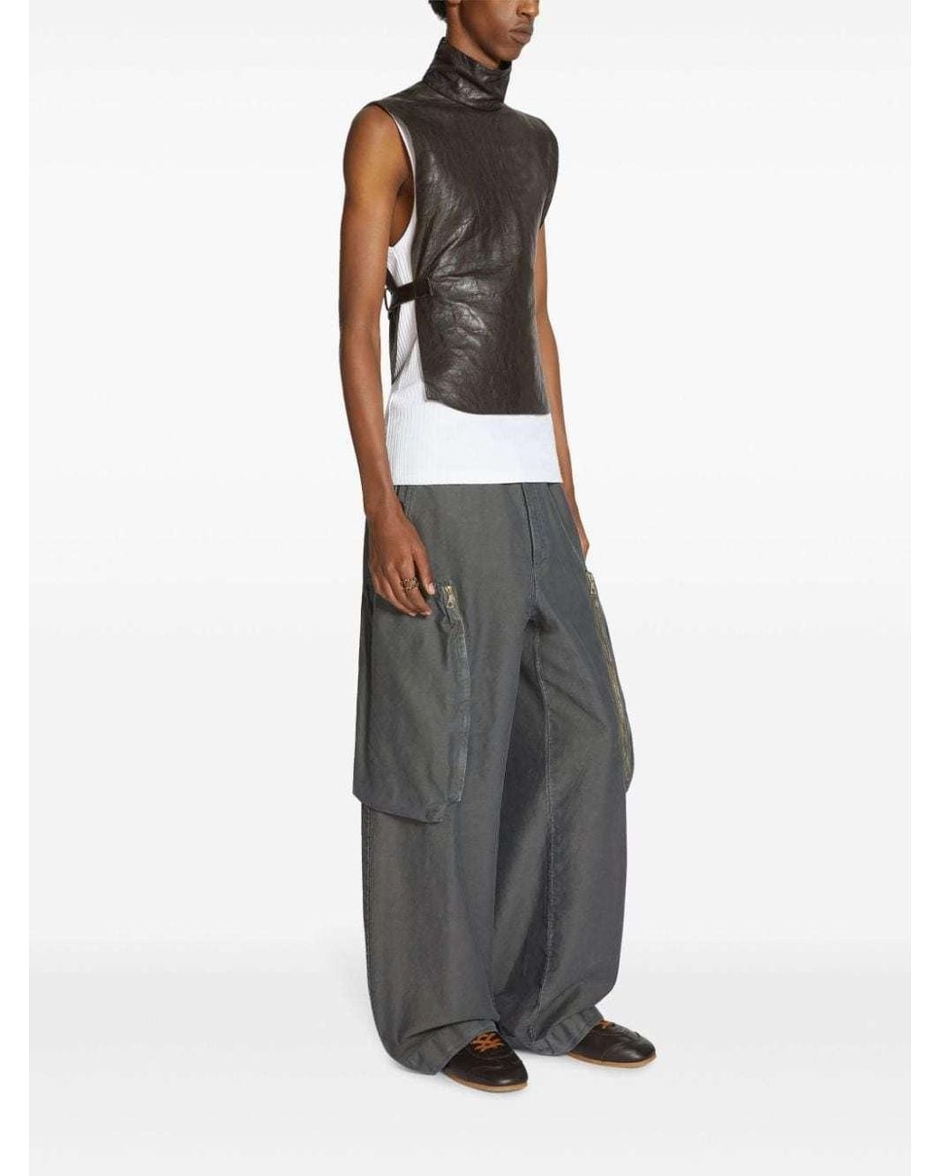 Dries Van Noten Gray Wide Leg Overdyed Cargo Trousers for men