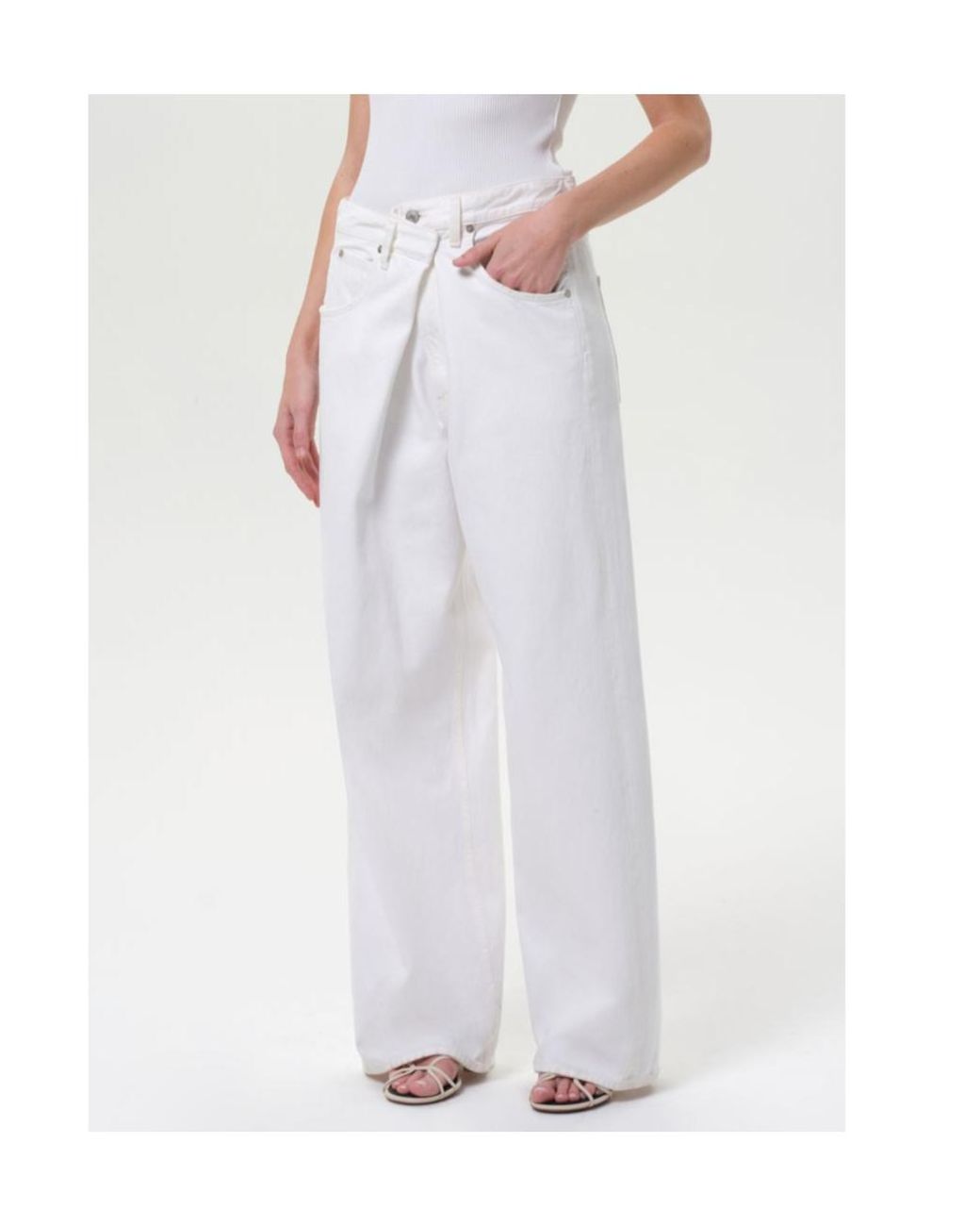 Agolde White Fold-Detail Wide-Leg Jeans