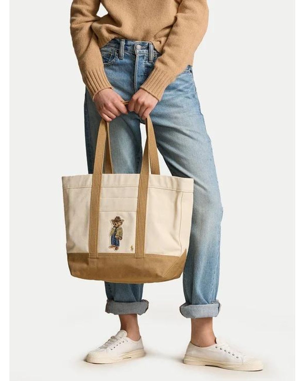 Ralph Lauren White Polo Bear-Motif Tote Bag