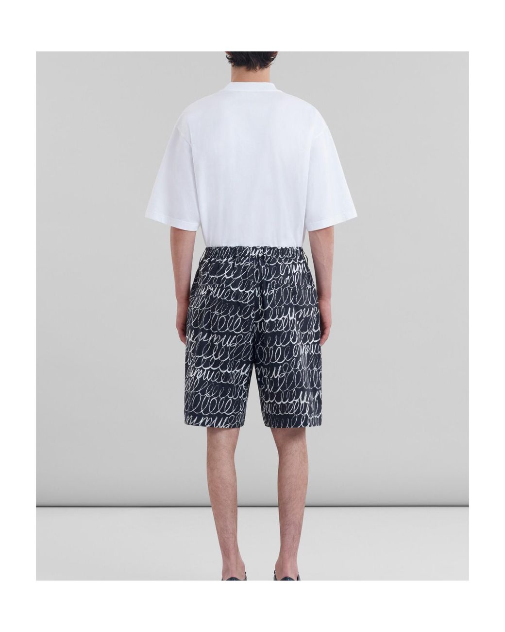Marni Blue Scribble Motif Poplin Drawstring Shorts for men