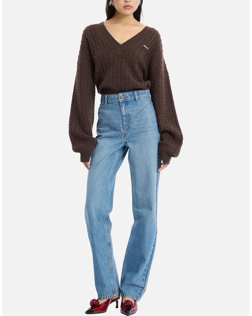 ROTATE BIRGER CHRISTENSEN Brown V-Neck Knitwear