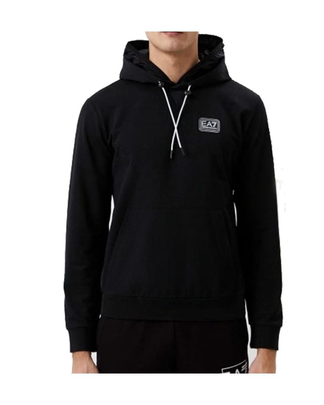 EA7 Black Logo Hooded Sweatshirt for men
