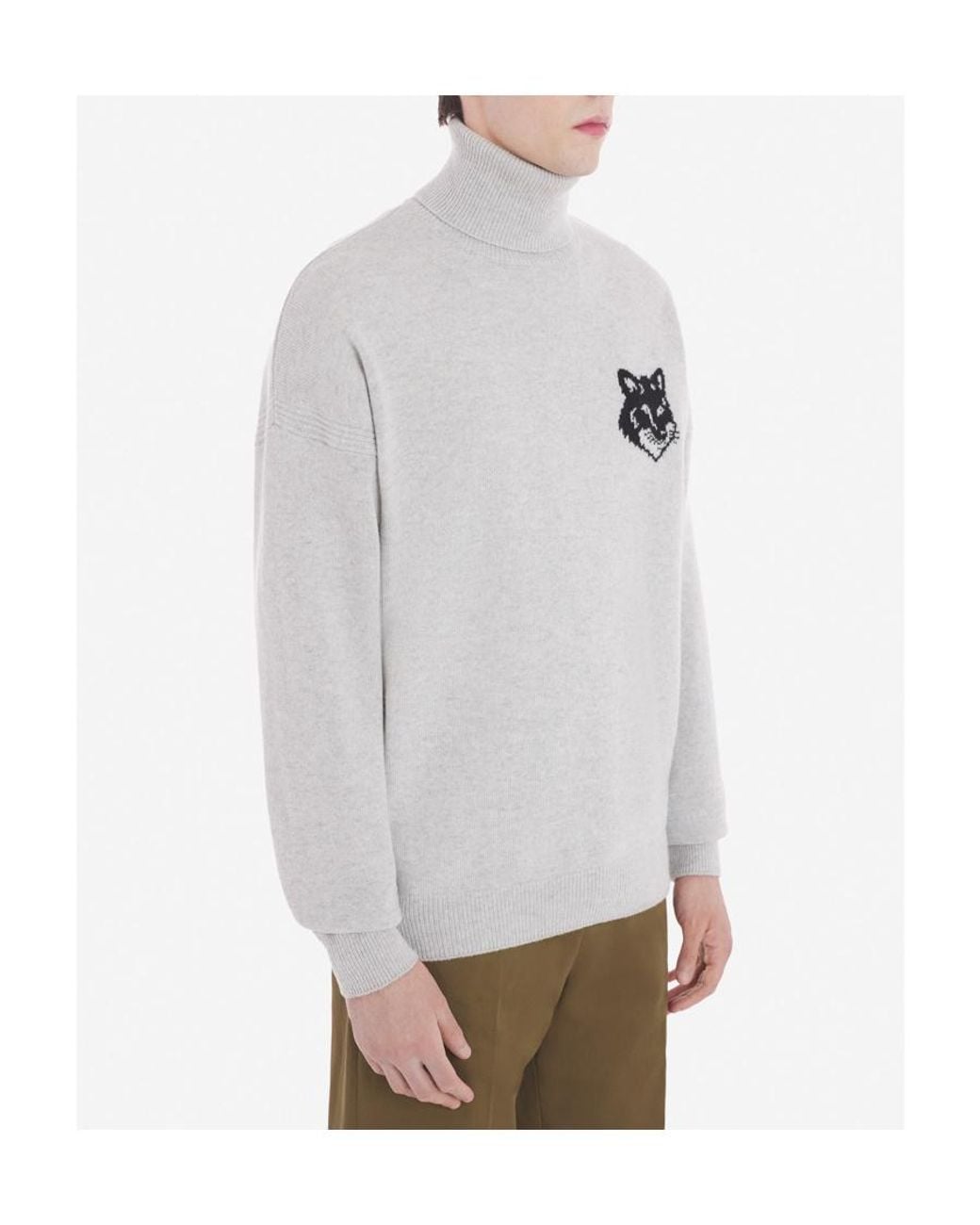 Maison Kitsuné White Maison Kitsuné Roll-Neck Fox Head Intarsia-Knit Jumper for men