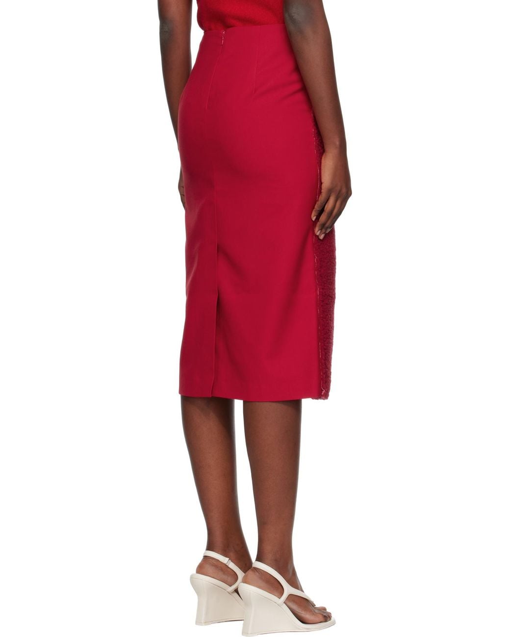 Pushbutton Red Patchwork Design Midi Skirt