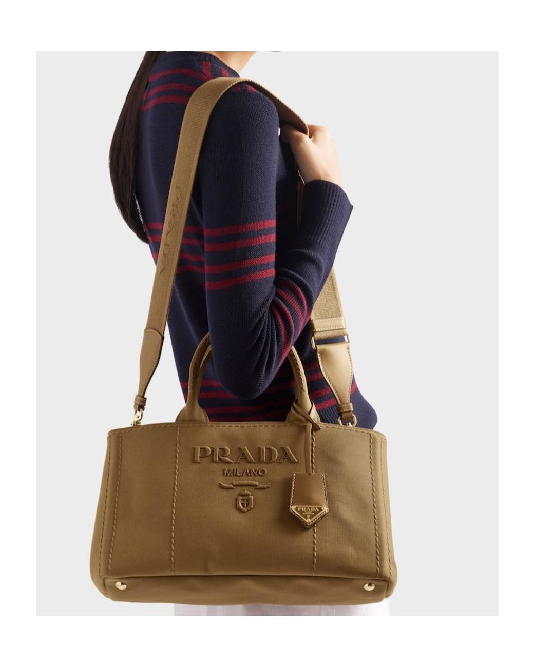 Prada Brown Jardinière Large Cotton Canvas Handbag