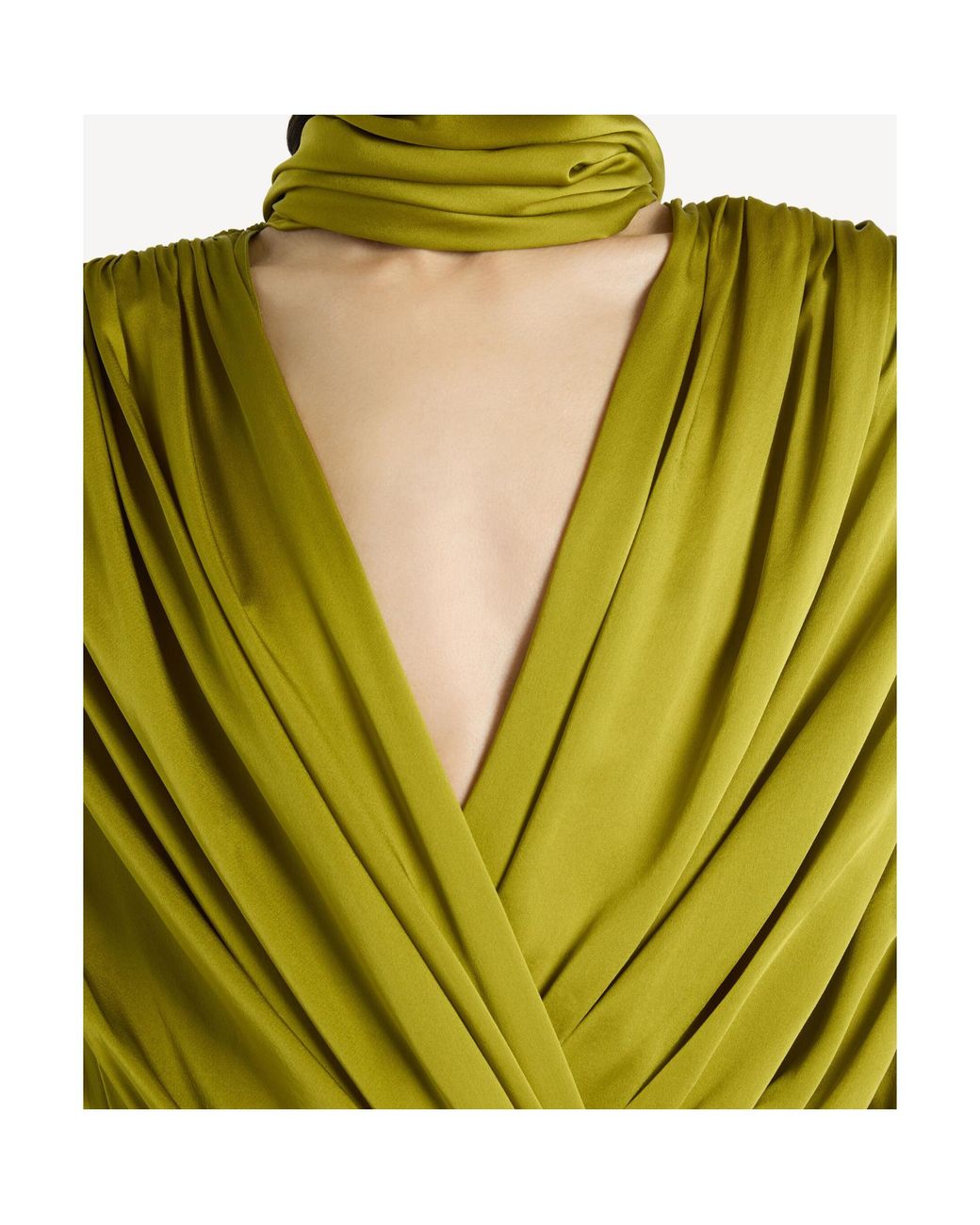 Balmain Green Draped Asymmetric Maxi Dress