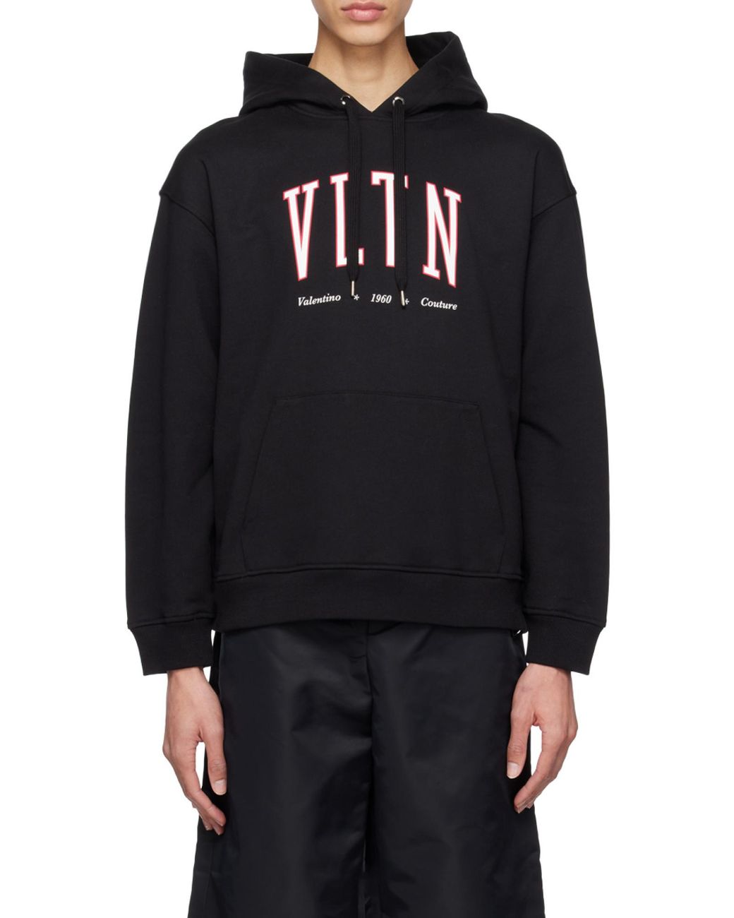 Valentino Black Vltn Logo Printed Drawstring Hoodie for men