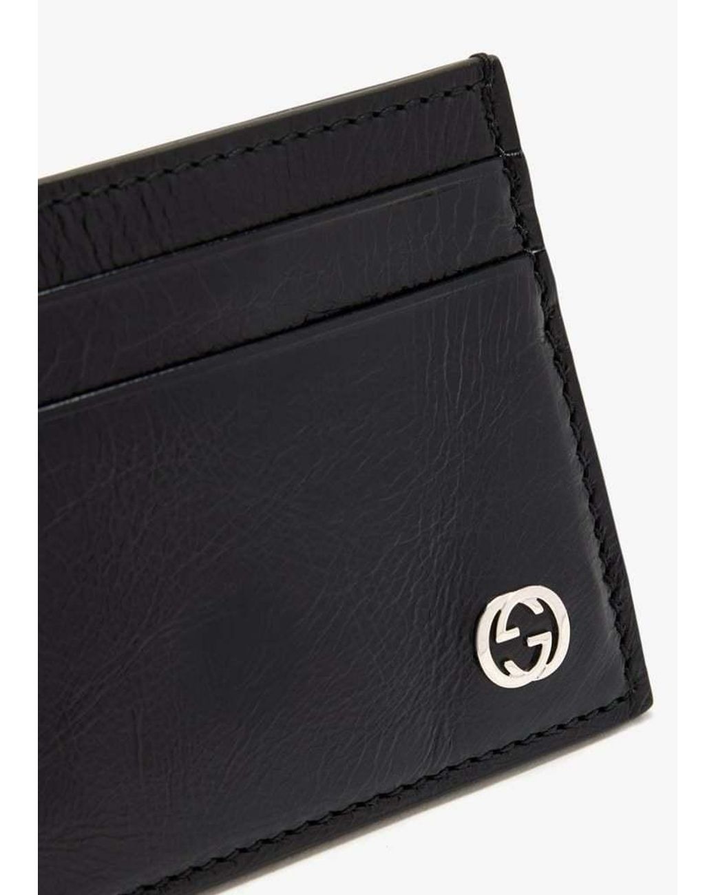 Gucci Black Interlocking G Plaque Card Case for men