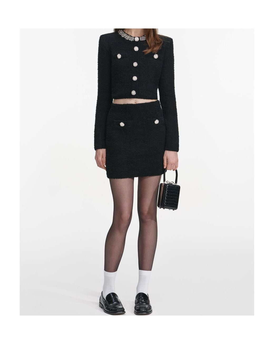 Self-Portrait Black Embellished Crewneck Cardigan