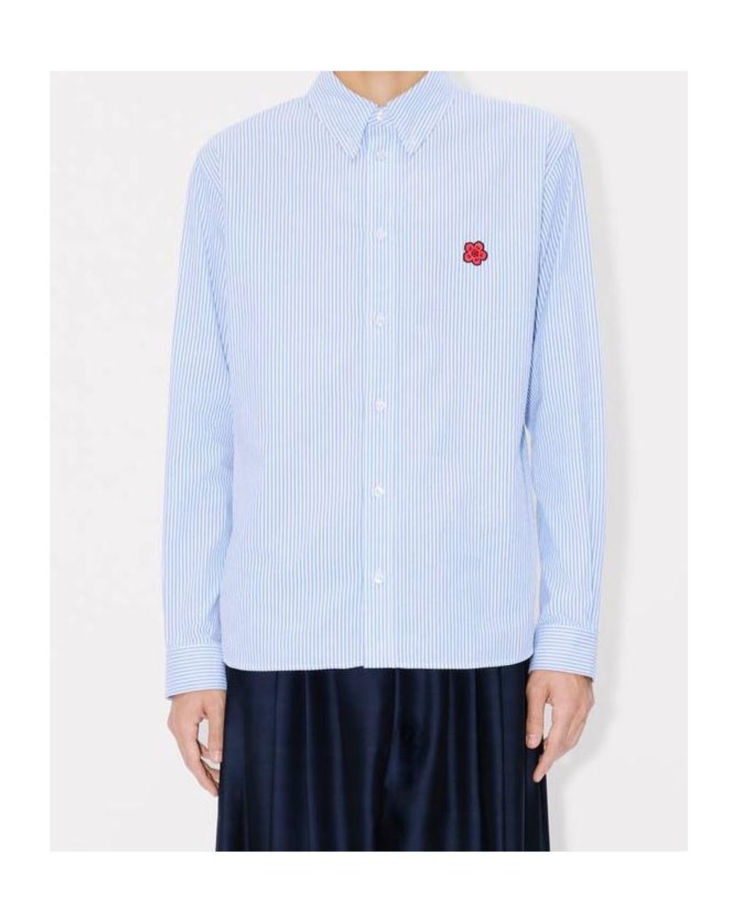 KENZO Blue Button-Up Striped Shirt for men