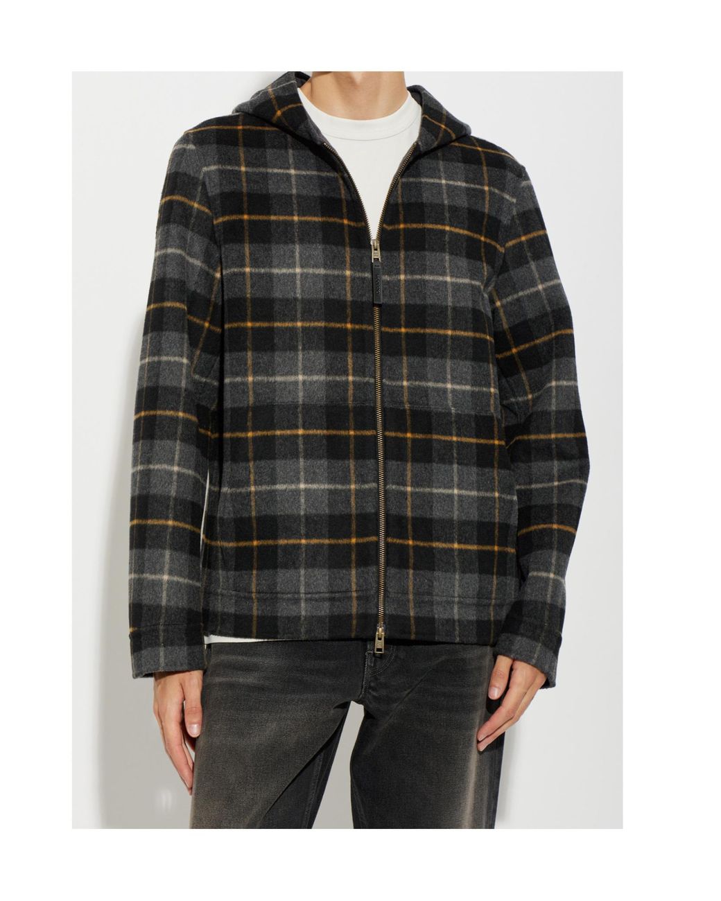 Woolrich Black Checked Zip-Up Hooded Jacket for men