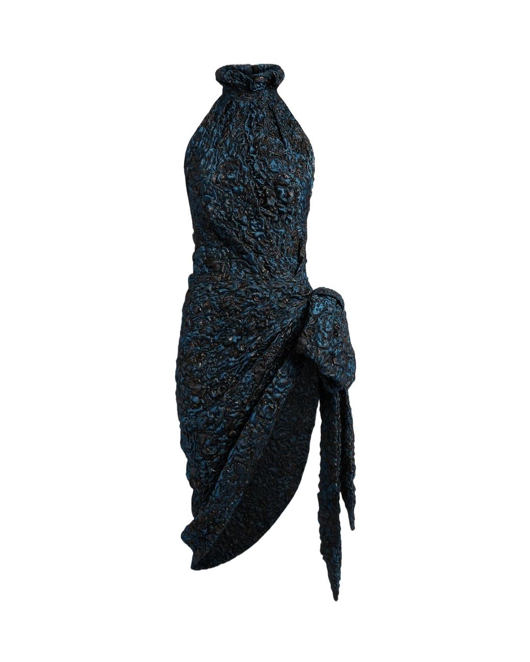 Balmain Blue Draped Cloqué Jacquard Dress