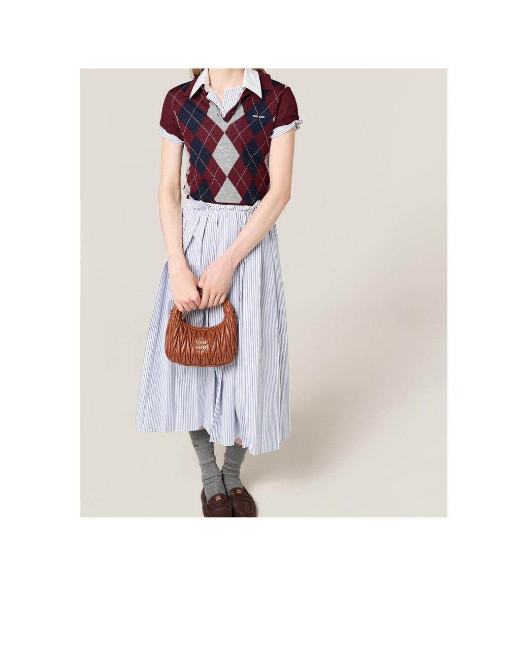 Miu Miu Brown Matelassé Zipped Handbag