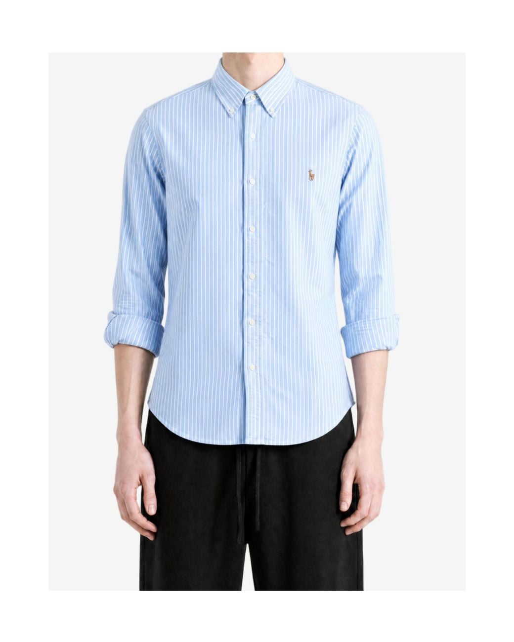 Polo Ralph Lauren Blue Vertical-Stripe Embroidered-Logo Shirt for men