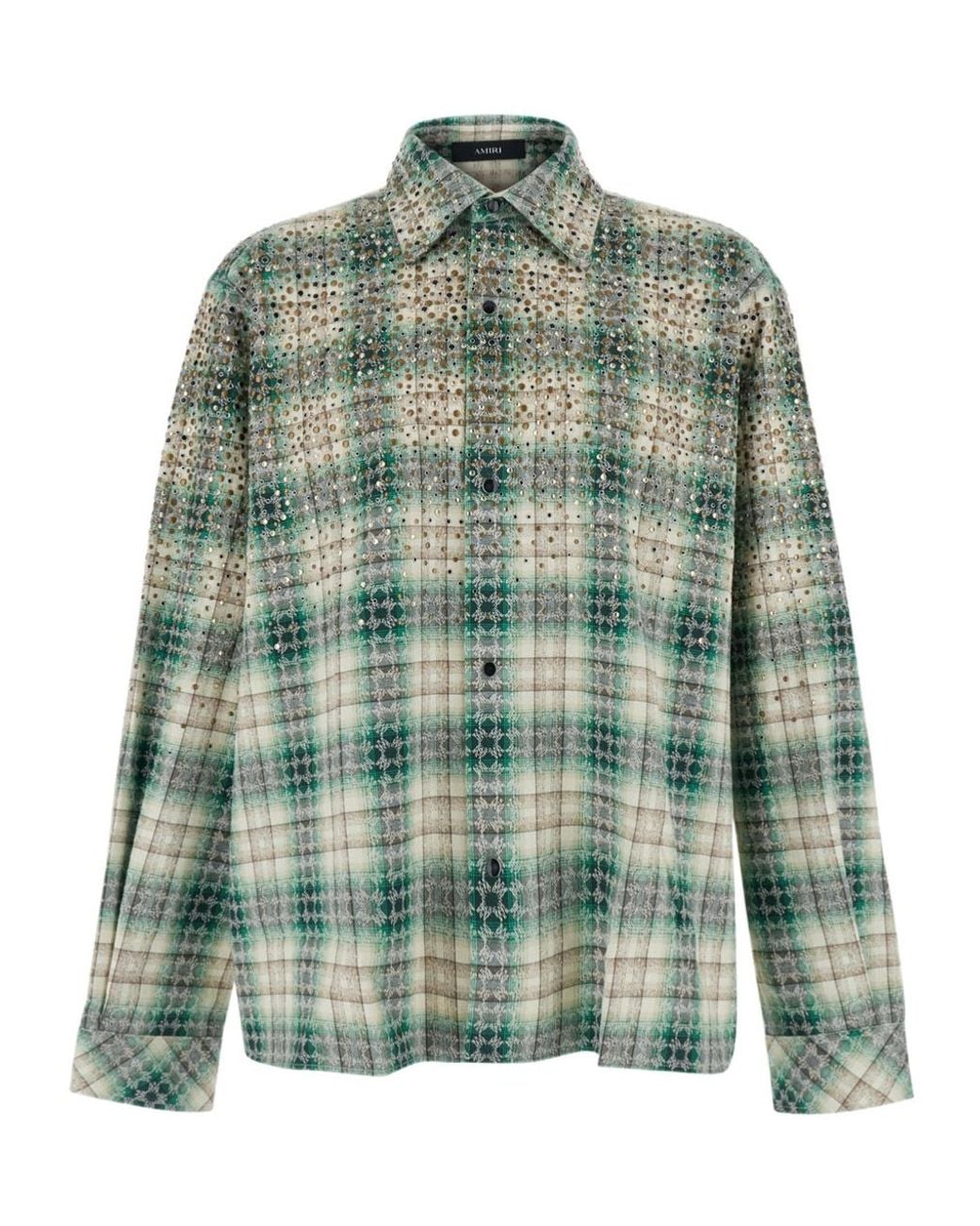 Amiri Green Stud-Embellished Checked Shirt for men