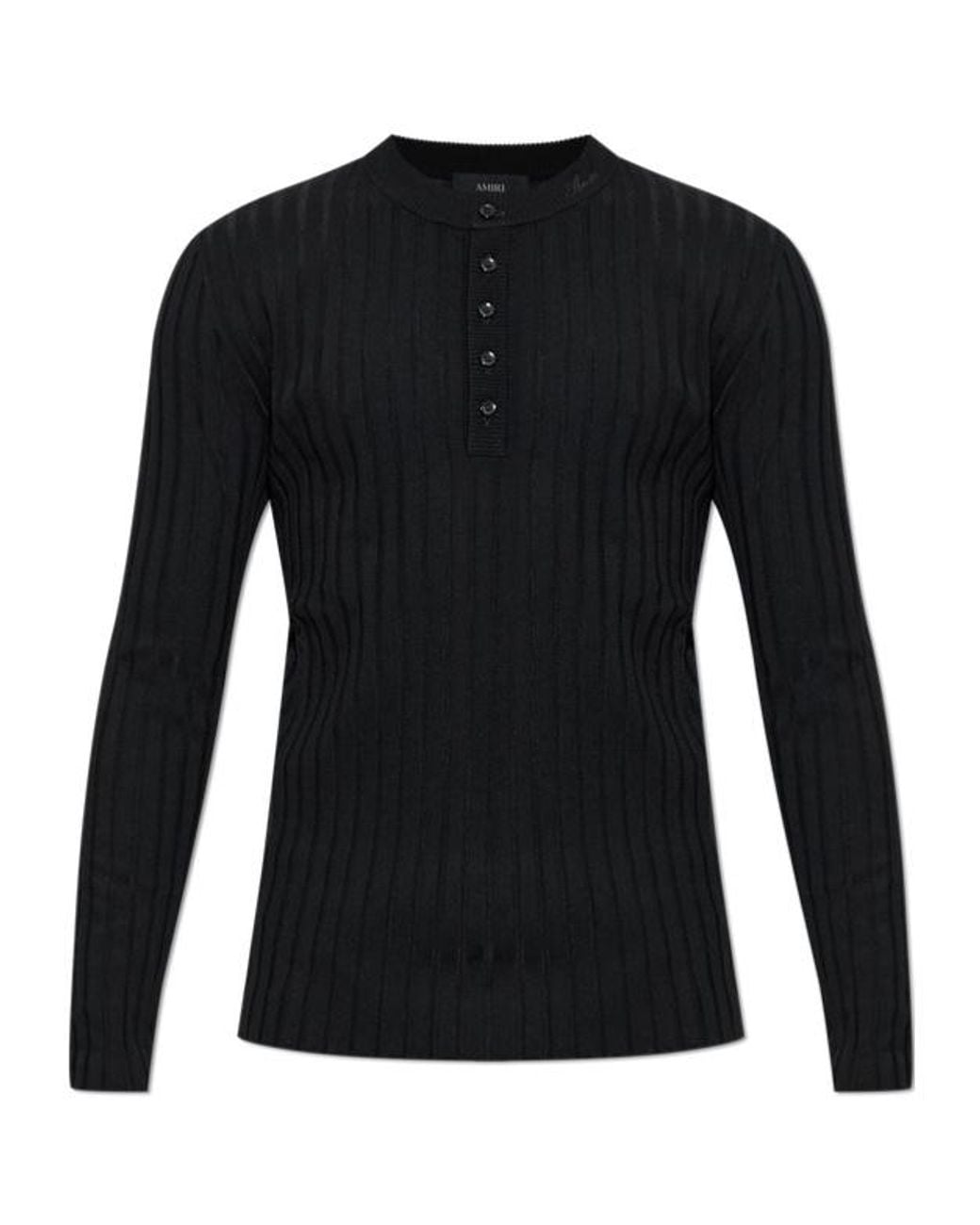 Amiri Black Script Knit Henley Jumper for men