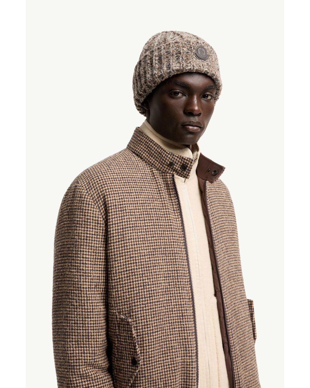 Moncler Gray Wool Blend Bouclé Knit Beanie for men
