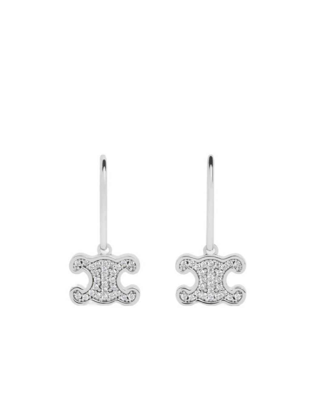 Céline White Triomphe Rhinestone Earrings