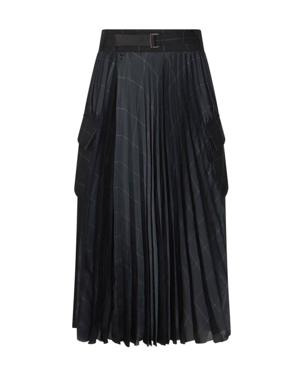 Sacai Black Windowpane Satin Skirt